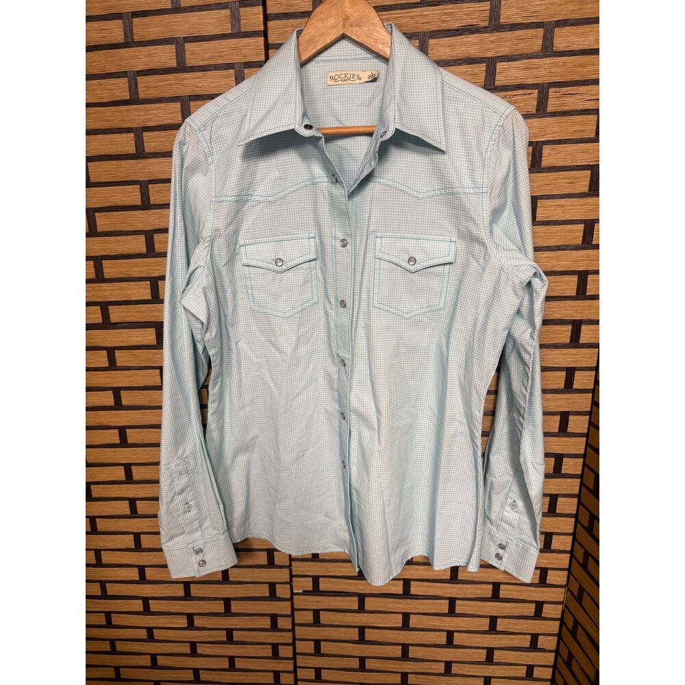 Rockies Blue And White Pearl Snap Button Down Shirt Size Large